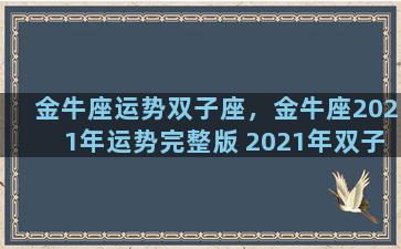 金牛座运势双子座，金牛座2021年运势完整版 2021年双子座全年运势详解